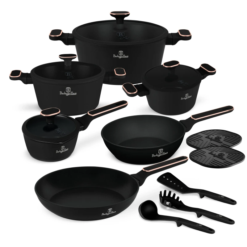 SET VASE DE GATIT 15 PIESE, NEGRU-ROSE GOLD BH/8363 1