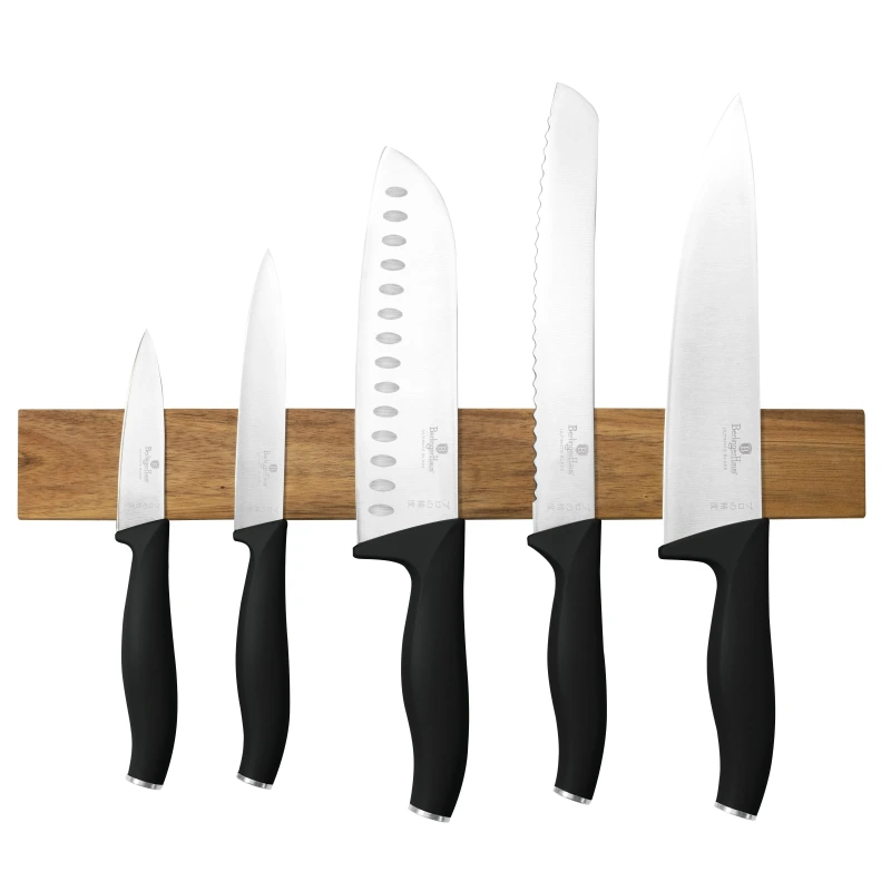 SET 6 CUTITE DE BUCATARIE CU SUPORT MAGNETIC DIN LEMN, NEGRU-ARGINTIU BH/2943 1