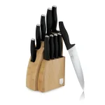 SET 10 CUTITE DE BUCATARIE CU SUPORT DIN BAMBUS, NEGRU-ARGINTIU BH/2979 1